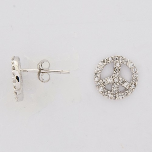 2.00CTW Peace Sign Stud Earrings - Picture 2 of 2